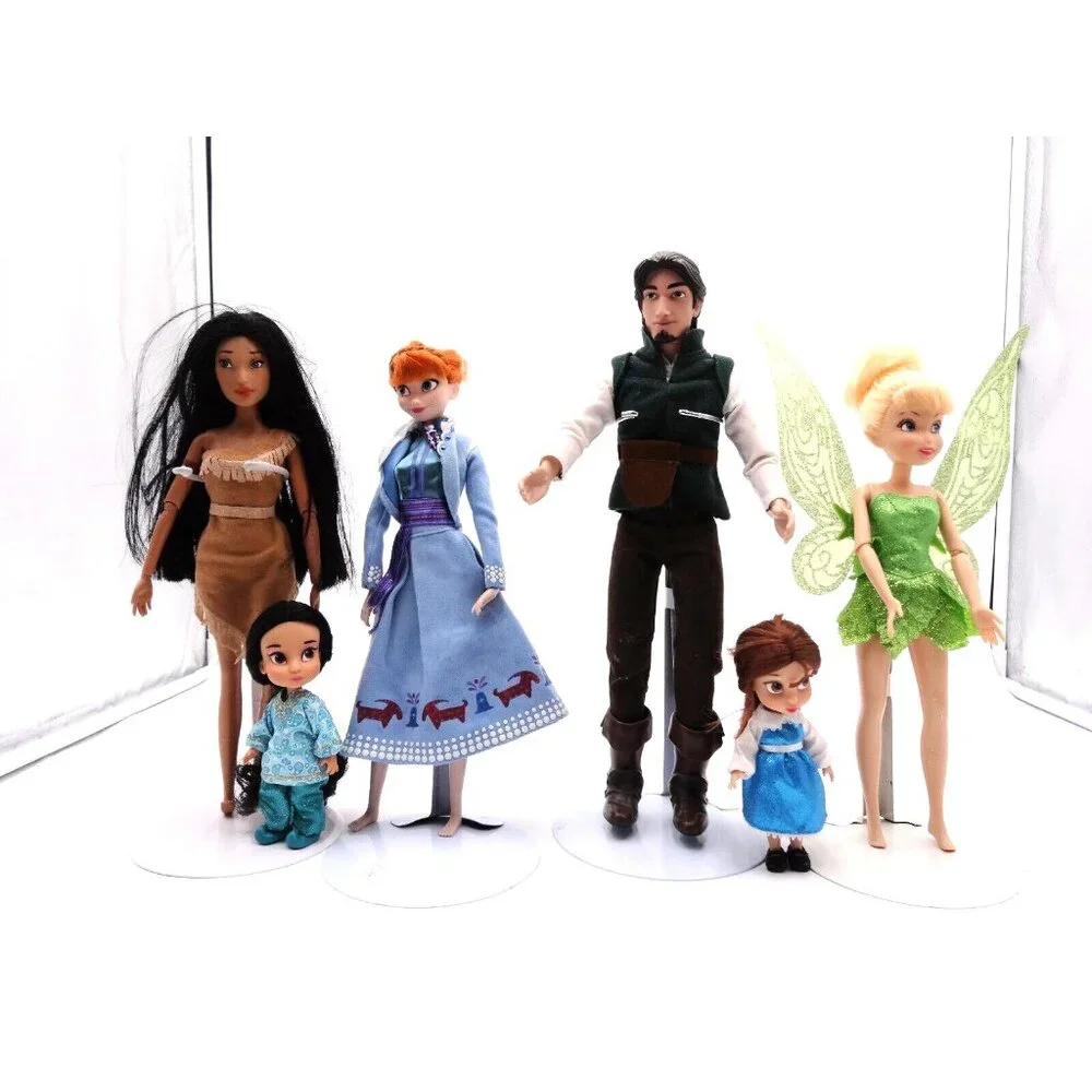 Disney Dolls Lot of 6 Prince and Princess, small and‎ Tall Pocahontas Tinkerbell